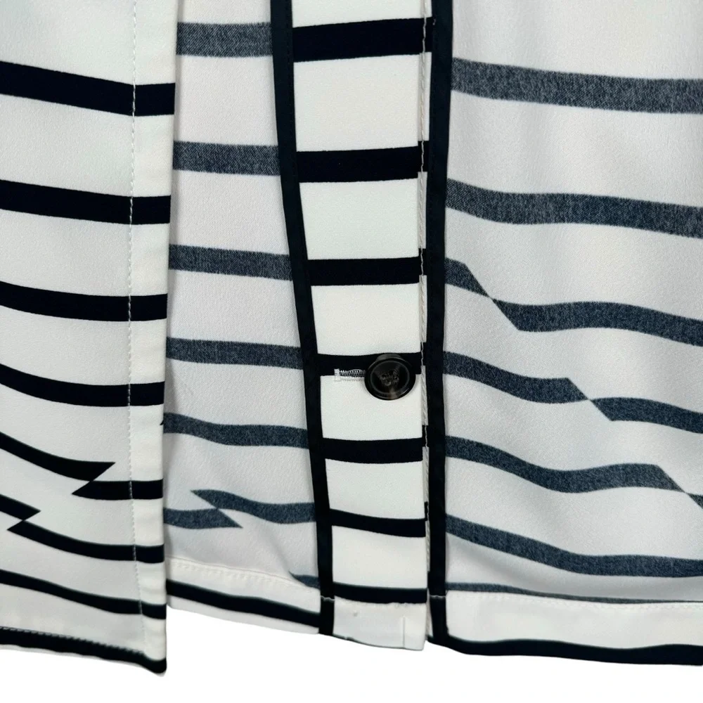 Madewell Women’s Parcel Striped Trench Coat Size XS Crepe White Black Collared - Picture 3 of 13